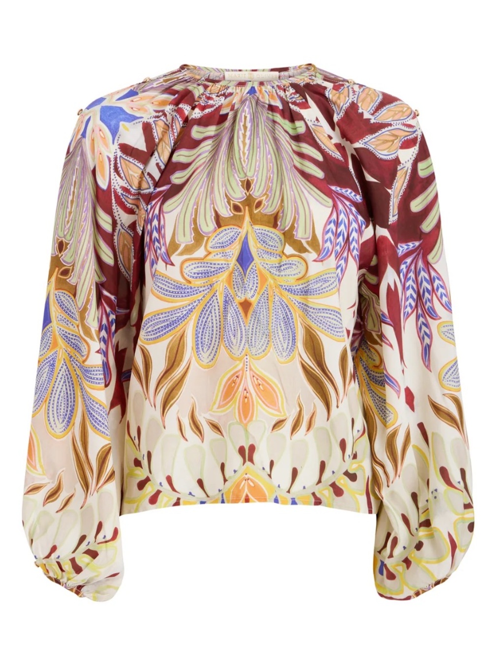 Printed Long-Sleeve Peasant Blouse in Multicolor